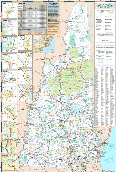 Large Detailed Tourist Map Of New Hampshire With Cities And Towns