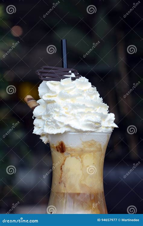 Delicious Iced Coffee With Whipped Cream On A Glass Cup Stock Image