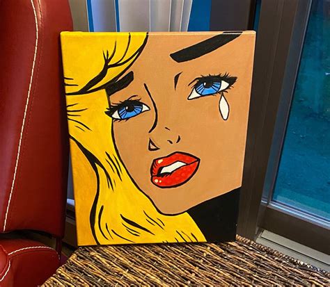 Retro Pop Art Crying Girl Hand Painted Canvas Size 11x14 Etsy
