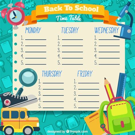 Creative Hand Drawn School Timetable Vector Free Download