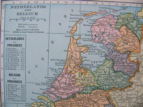 vintage map of netherlands and belgium from by poppyspapershop