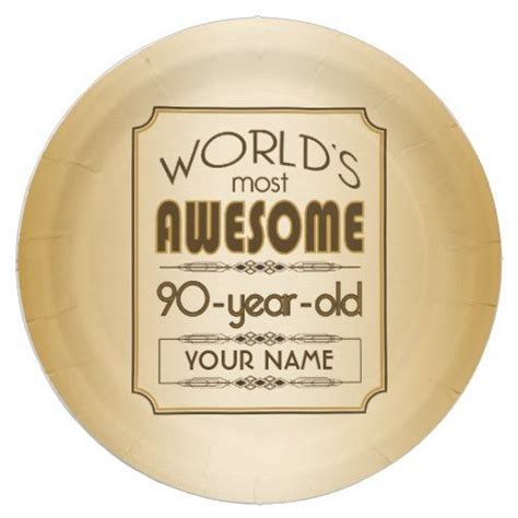 Gold 90th Birthday Celebration World Best Fabulous Paper Plate 90th
