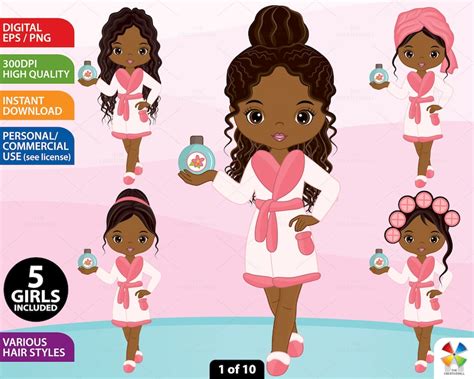 African American Spa Girls Clipart Vector Spa Girl Spa Etsy