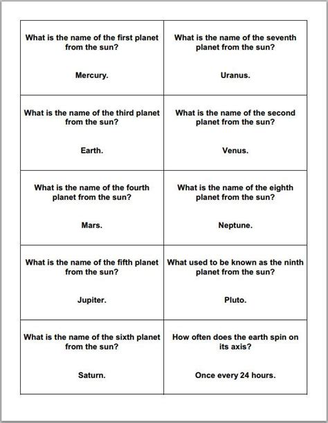 Astronomy And The Planets Trivia Cards Student Handouts Space