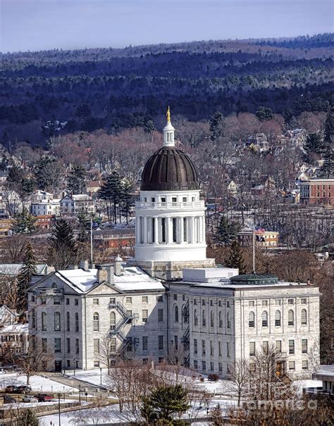 Maine State Capitol And Cony Neighborhood In Winter Photograph By
