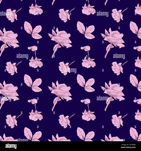 Pattern Of Hand Drawn Roses In Pink With A Blue Colored Background