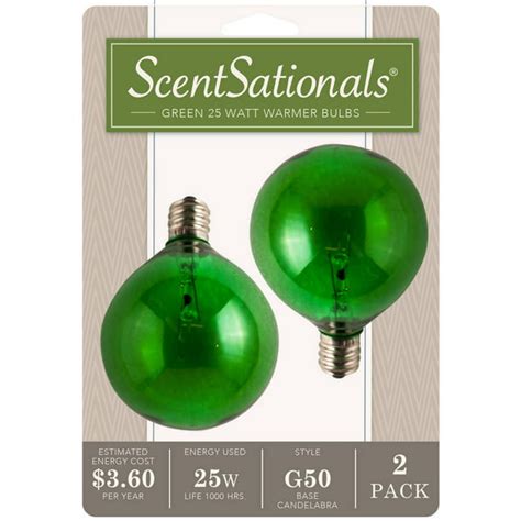 Scentsationals 25 Watt Replacement Wax Warmer Green Light Bulbs 2 Pack