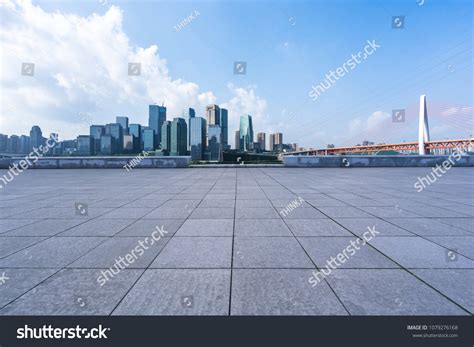 Empty Marble Floor Panoramic City Skyline Stock Photo 1079276168