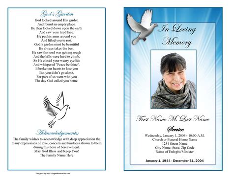 Celestial Dove Bifold Funeral Program Template Funeralprogram