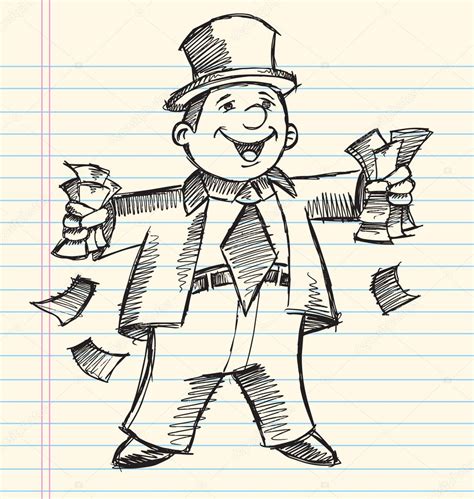 Desenho Doodle Rich Business Man Vector Ilustração — Vetor De Stock