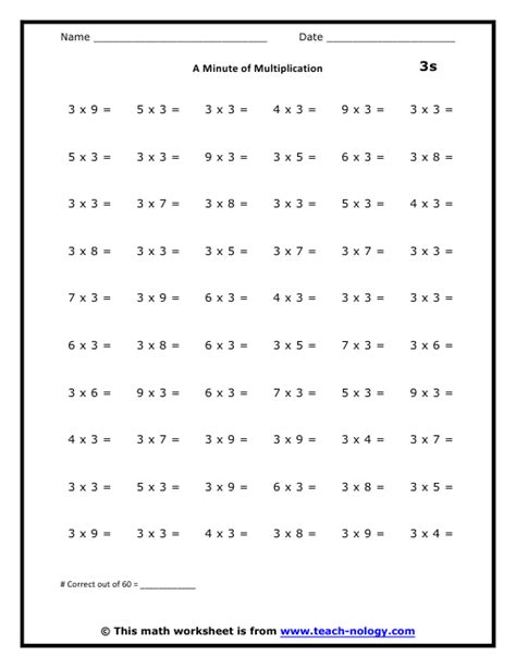 Multiplication 3s Worksheet