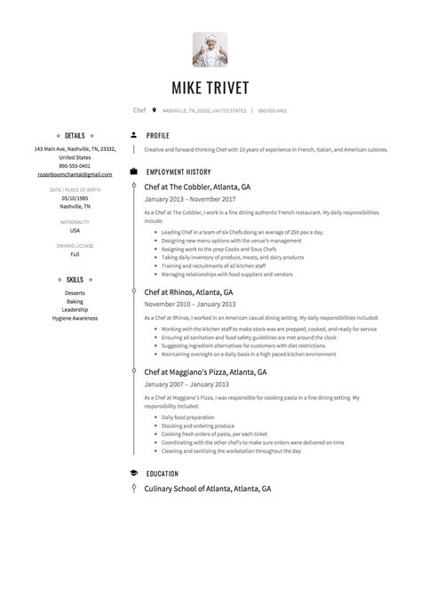 Example Of Resume To Apply Job For Chef Chef Cover Letter Sample