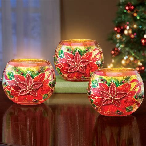 Poinsettia Candle Holders Set Of 3 Collections Etc