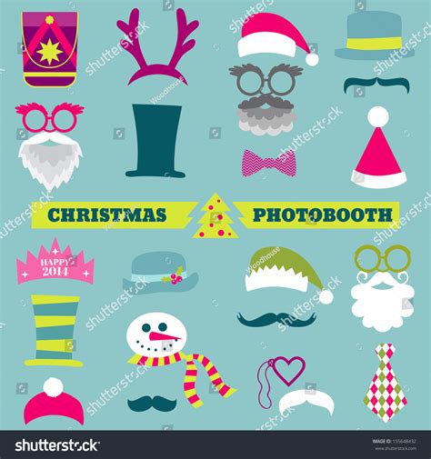 Christmas Retro Party Set Glasses Hats Lips Mustaches Masks For