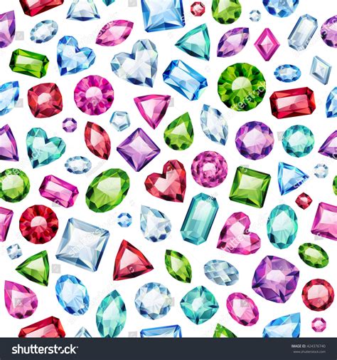 Seamless Colorful Diamond Gemstones Background On Stock Vector
