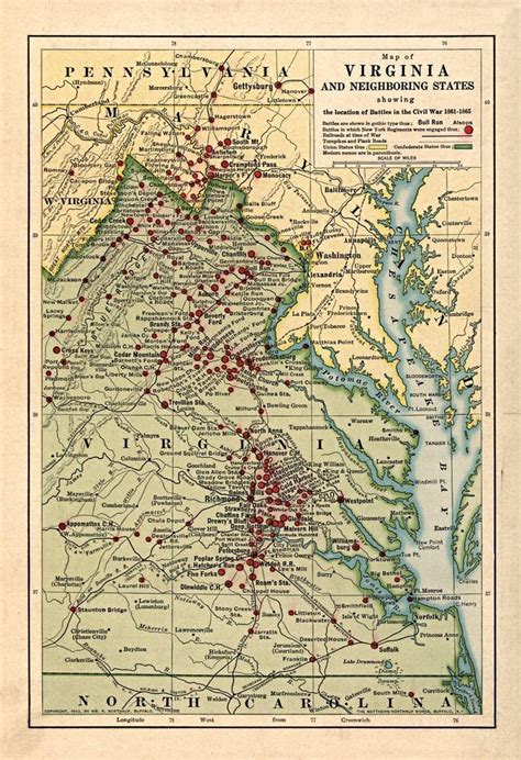 1861 1865 Civil War Battles Map Virginia 20x14 Print Historic
