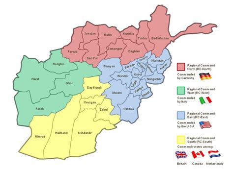 Map of afghanistan, with detail of province divisions. What are Regional Commands (RC) in Afghanistan?