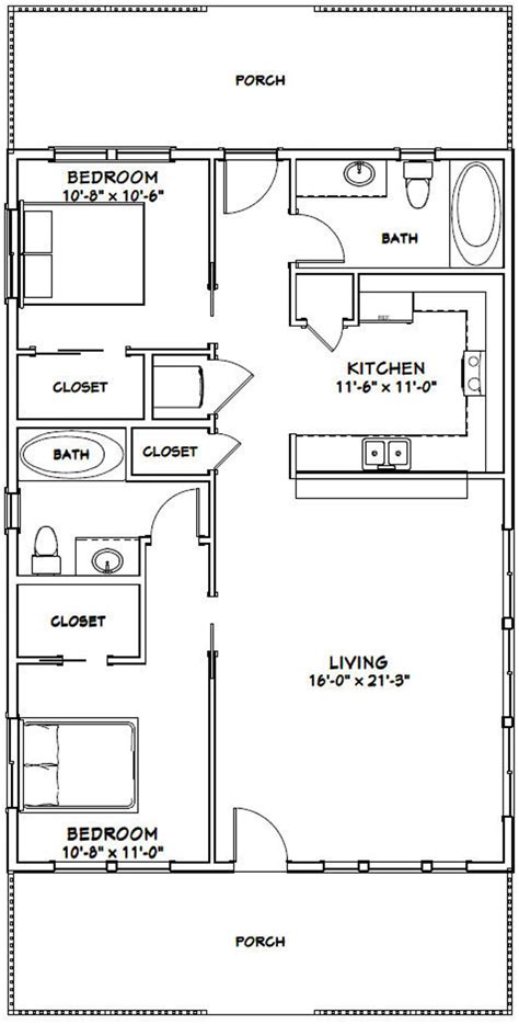 28x40 House 2 Bedroom 2 Bath 1120 Sq Ft Pdf Floor Etsy Small