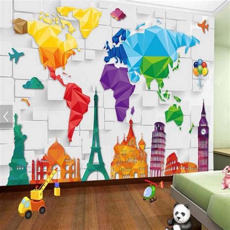 Kids Bedroom Wallpaper Colorful World Map Abstract Wallpapers Wall