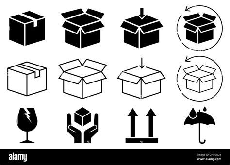 Box Icon Set In Line Style Delivery Box Package Export Boxes Cargo