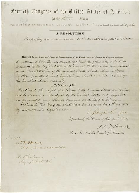 The Joint Resolution Of The United States Congress Proposing The Fifteenth Amendment To The