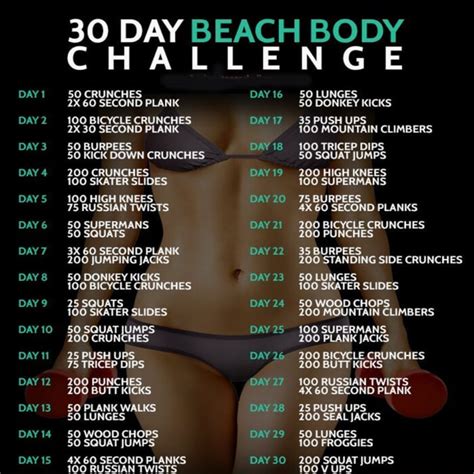 30 Day Beach Body Challenge Fitness Training Butt Workout Abs Yeah