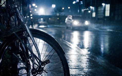 Photography City Urban Lights Rain Street Road Night Bicycle Wallpapers Hd Desktop And