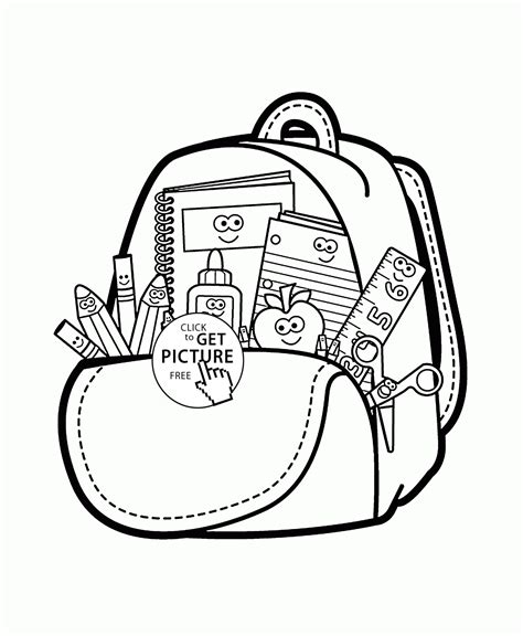 Cartoon School Supplies Coloring Page For Kids Back To School Coloring