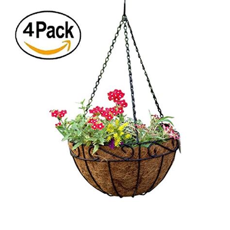 4 Pack Metal Hanging Planter Basket With Coco Coir Liner 12 Inch Round