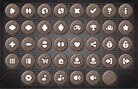 Set Of Round And Square Metal Game Buttons Gamedev Market