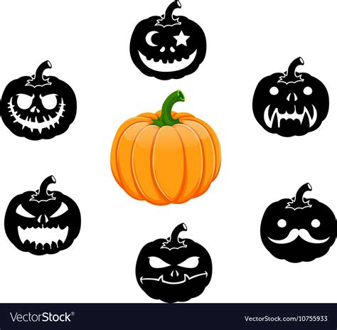 Collection Of 6 Pumpkins For Halloween 1 Vector Image