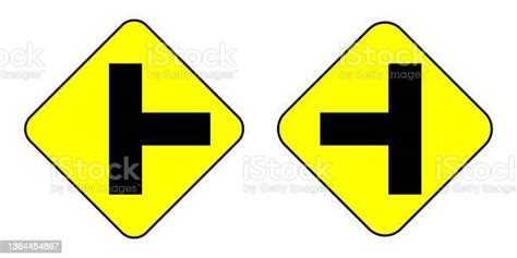 Proceed Straight Turn Right And Left Road Traffic Signs Yellow Rhombus Shape Vector Illustration