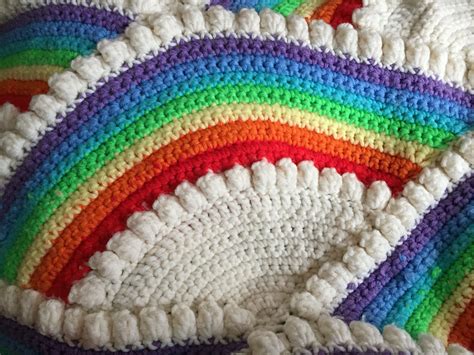 Rainbow Blanket Crochet Knit Colorful Vintage Handmade Neon Etsy