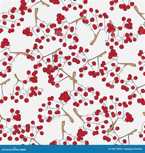 Seamless Pattern With Rowan Berries On Branches Stock Vector