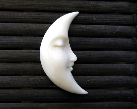 Hand Carved Crescent Moon Face With Closed Eyes Reversible Etsy