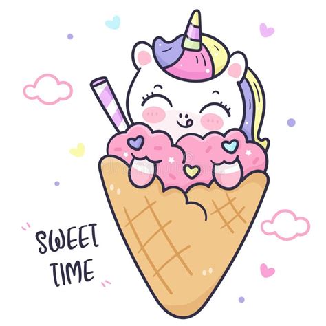 Cute Unicorn Cartoon Pegasus Pony Kawaii Ice Cream Cone Dessert Cake
