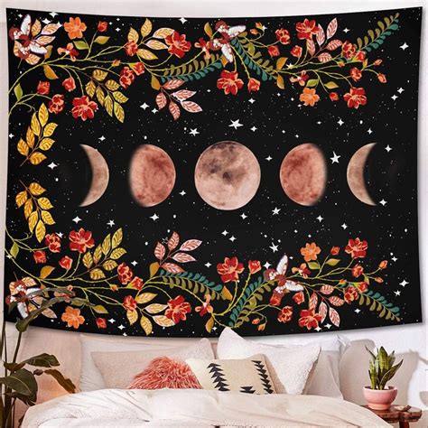 Moonlit Garden Tapestry Moon Phase Tapestries Flower Vine Etsy