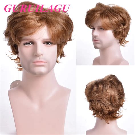 Short Brown Wig Male Synthetic Wig Mens Wigs Shaggy Wig Wigs