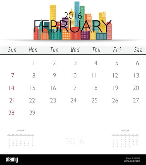 2016 Calendar With Creative Building Design Template Monthly Calendar