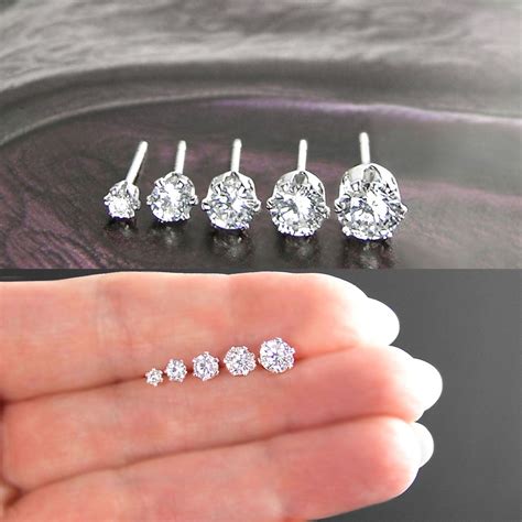 Diamond Clear Cubic Zirconia Stud Earrings Sterling Silver Minimal