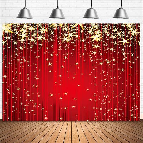 Sensfun Red Curtain Gold Star Backdrop Red Carpet Sparkle