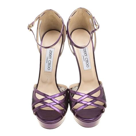 jimmy choo purple leather and lace laurita platform ankle strap sandals size 40 for sale at 1stdibs