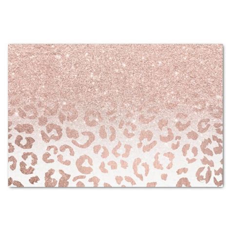 Trendy Faux Rose Gold Glitter Ombre Leopard Tissue Paper