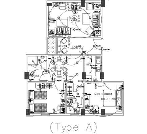 2bhk Flat Electrical Layout Plan Drawing In Dwg Autocad File Cadbull