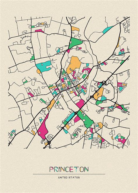 Princeton New Jersey City Map Drawing By Inspirowl Design Pixels