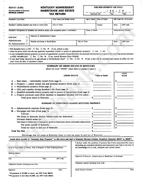 Form 92a101 Kentucky Nonresident Inheritance And Estate Tax Return