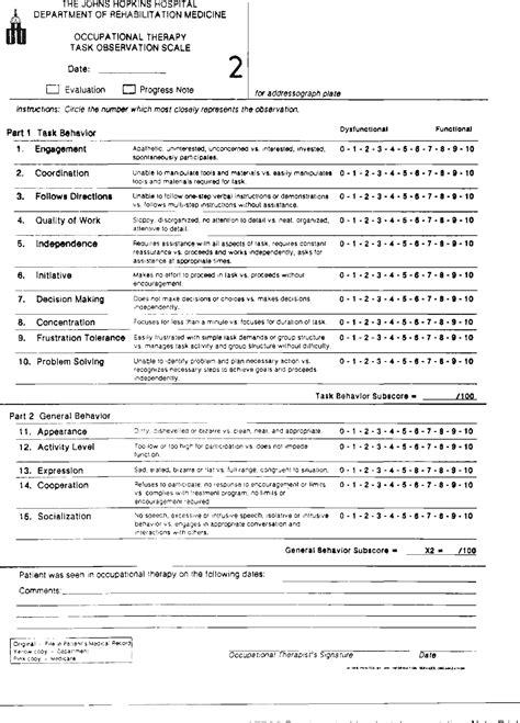 Occupational Therapy Clinic Evaluation Form B 3 Print