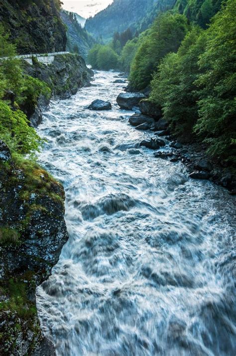 A Mountain River Flows Between The Woods Of Rocks Stock Image Image