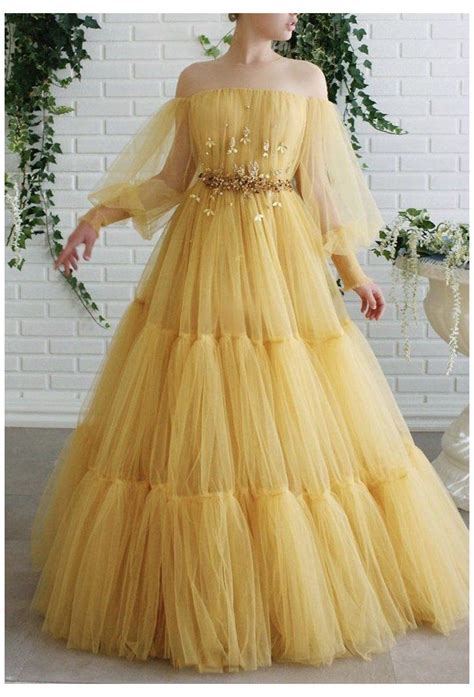 Yellow Tulle Long Prom Dress Evening Dress Yellow Prom Dress Long