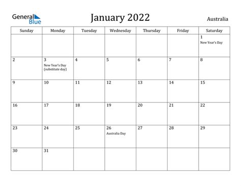 2022 Free Editable Calendar Australia 2022 Calendar With Australia